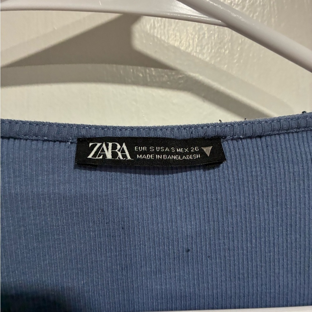 Zara Dusty Blue Ruched Blouse Size S - Picture 2 of 3